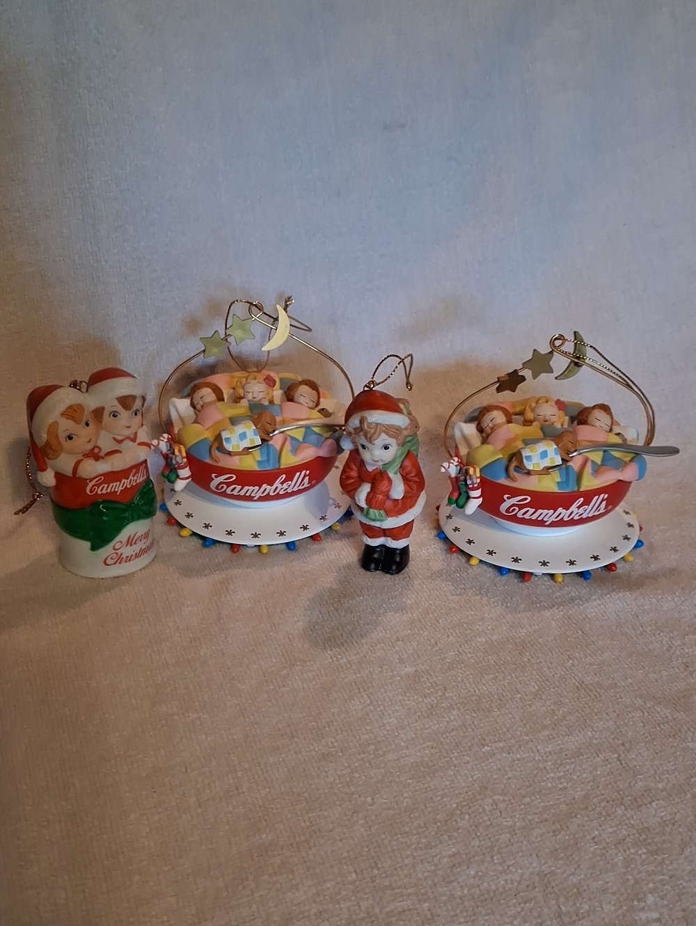 Campbell's Holiday Soup Bowl Ornaments - Set of 4 Christmas Tree Ornaments 1990
